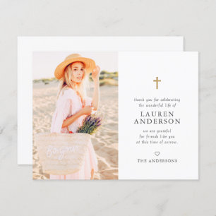 Memorial Funeral Modern Simple Chic Gold Cross Thank You Card