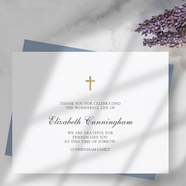 Memorial Funeral Modern Simple Gold Cross Thank You Card (Creator Uploaded)