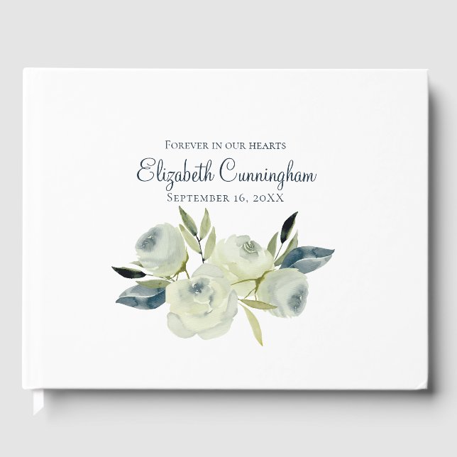 Memorial Funeral Modern Watercolor Floral Guest Book (Front)