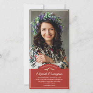 Memorial Funeral Monogram Birds Classic Photo Thank You Card