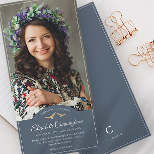 Memorial Funeral Monogram Birds Classic Photo Thank You Card