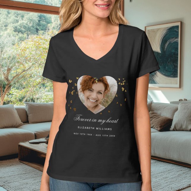 Memorial funeral photo gold heart T-Shirt (Creator Uploaded)