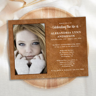 Memorial Funeral Photo Leather Celebration Of Life Invitation Postcard
