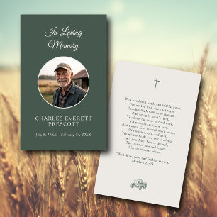 Memorial Funeral Photo Prayer Farming Tractor Business Card