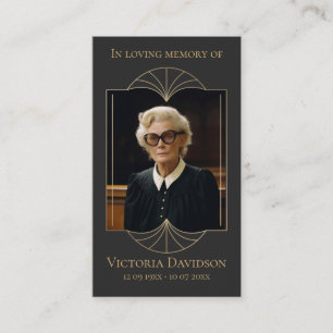 Memorial Funeral Photo Prayer Golden Elegant Frame Business Card