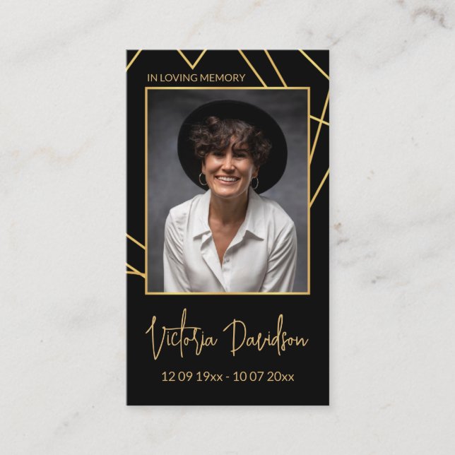 Memorial Funeral Photo Prayer Golden Frame Custom  Business Card (Front)