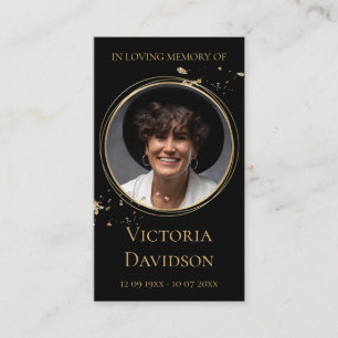 Memorial Funeral Photo Prayer Golden Round Frame Business Card