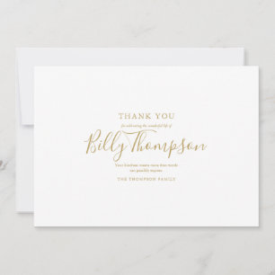 Memorial Funeral Photo Simple Elegant Gold Script  Thank You Card