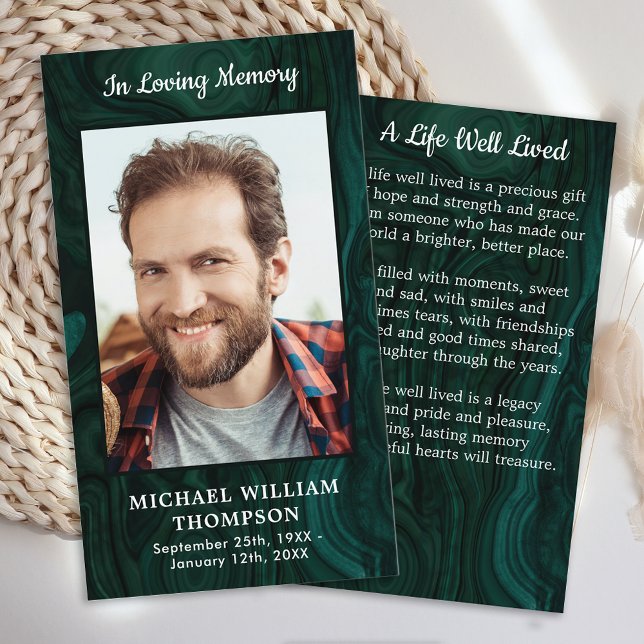 Memorial Funeral Prayer Card Photo Emerald Green  (Creator Uploaded)