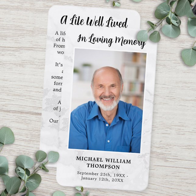 Memorial Funeral Prayer Card Photo Simple Marble (Creator Uploaded)