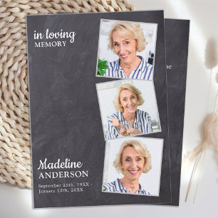 Memorial Funeral Prayer Card Rustic 3 Photo Slate