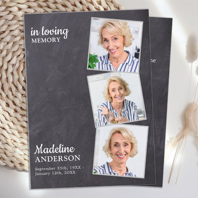 Memorial Funeral Prayer Card Rustic 3 Photo Slate  (Creator Uploaded)