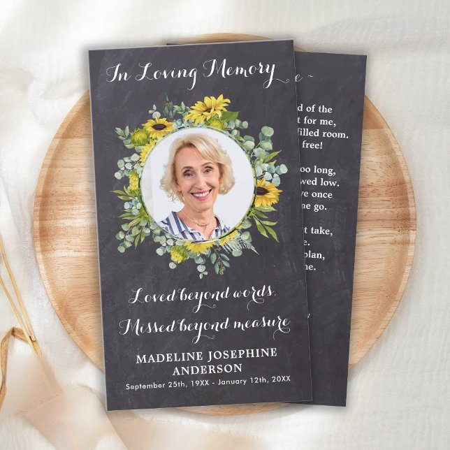 Memorial Funeral Prayer Card Sunflower Eucalyptus (Creator Uploaded)