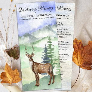 Memorial Funeral Prayer Card Woodland Deer