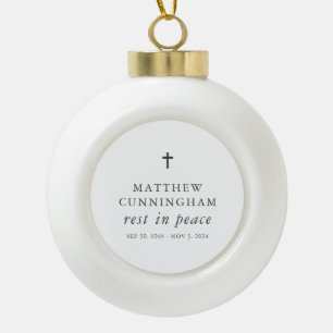 Memorial Funeral Rest In Peace Modern Simple Cross Ceramic Ball Christmas Ornament