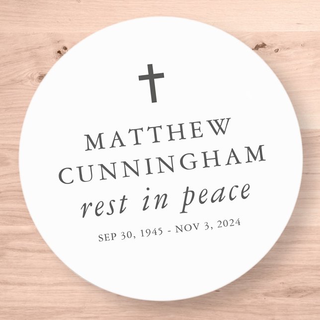 Memorial Funeral Rest In Peace Modern Simple Cross Classic Round Sticker (Creator Uploaded)