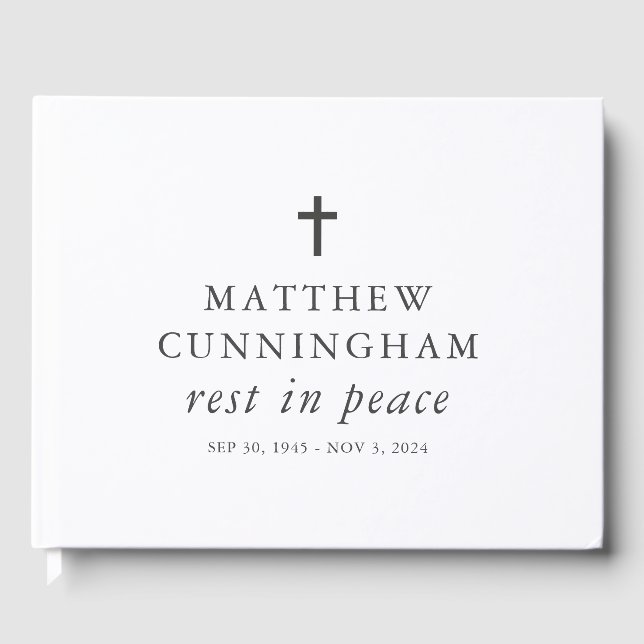 Memorial Funeral Rest In Peace Modern Simple Cross Guest Book (Front)