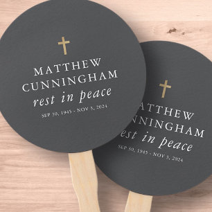 Memorial Funeral Rest In Peace Modern Simple Cross Hand Fan