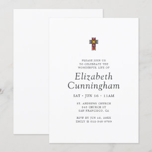 Memorial Funeral Simple Minimalist Ornate Cross Invitation