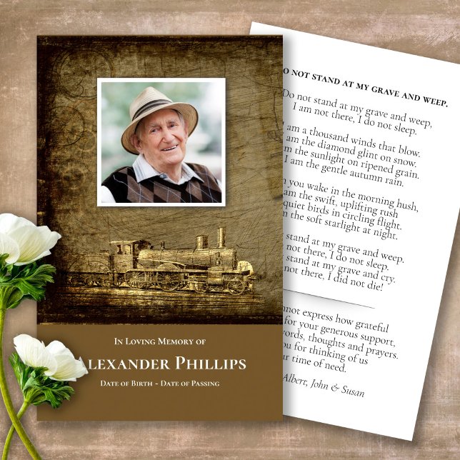 Memorial Funeral Steam Train Prayer Sympathy Cards (Steam Train, prayer cards, celebration of life, in loving memory of, prayer cards for bereavement)