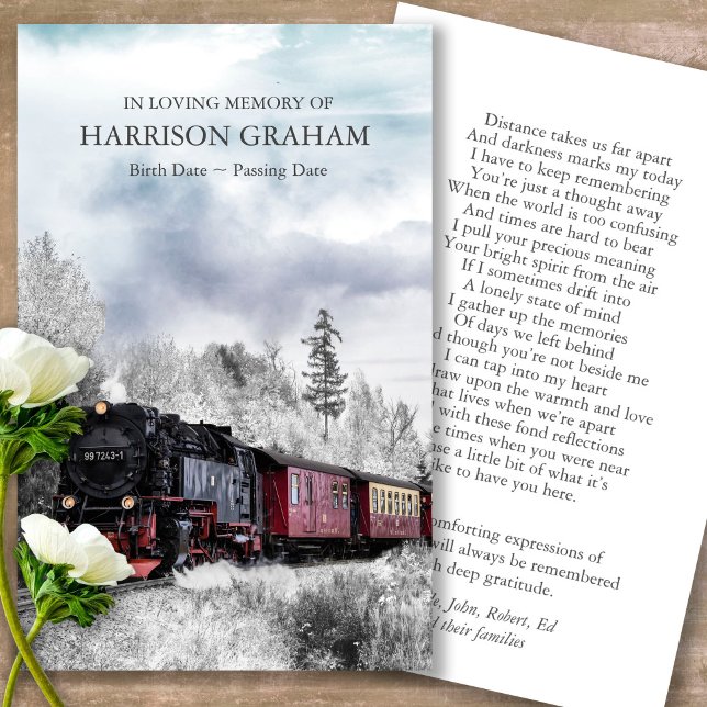 Memorial Funeral Steam Train Prayer Sympathy Cards (Steam Train, prayer cards, celebration of life, in loving memory of, prayer cards for bereavement)