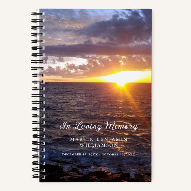 Memorial Funeral Sunset Ocean Beach Guest Book (Front)