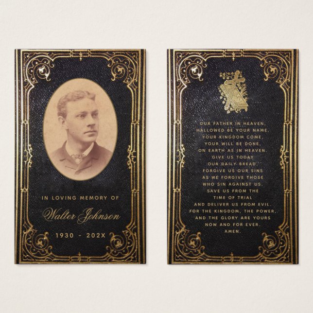 Memorial Funeral Vintage Black Gold Prayer Card (Front & Back)