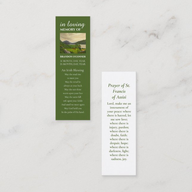 Memorial Funeral with Irish Blessing Prayer Card (Front/Back)