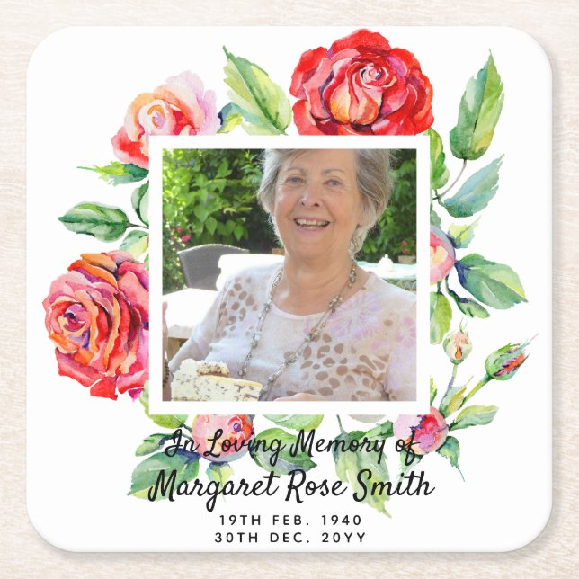 Memorial Gift For Loss of Mother PHOTO Bereavement Square Paper Coaster (Front)