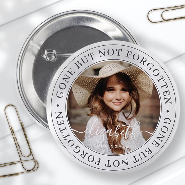 Memorial Gone But Not Forgotten Elegant Chic Photo 6 Cm Round Badge (Creator Uploaded)