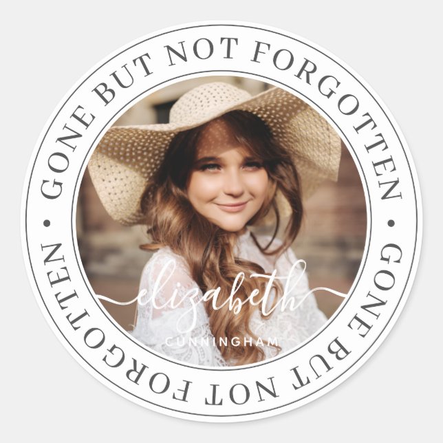 Memorial Gone But Not Forgotten Elegant Chic Photo Classic Round Sticker (Front)