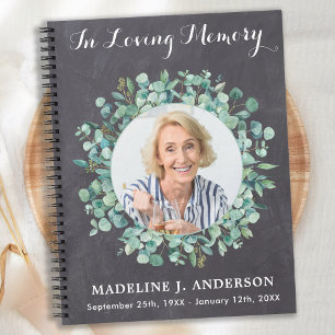 Memorial Greenery Funeral Guestbook Chalkboard  Notebook
