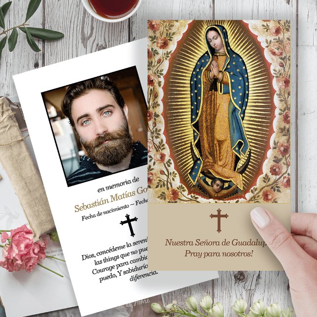 Memorial Guadalupe Funeral Prayer Sympathy Cards (catholic, religious, celebration of life, in loving memory of, prayer cards for bereavement)