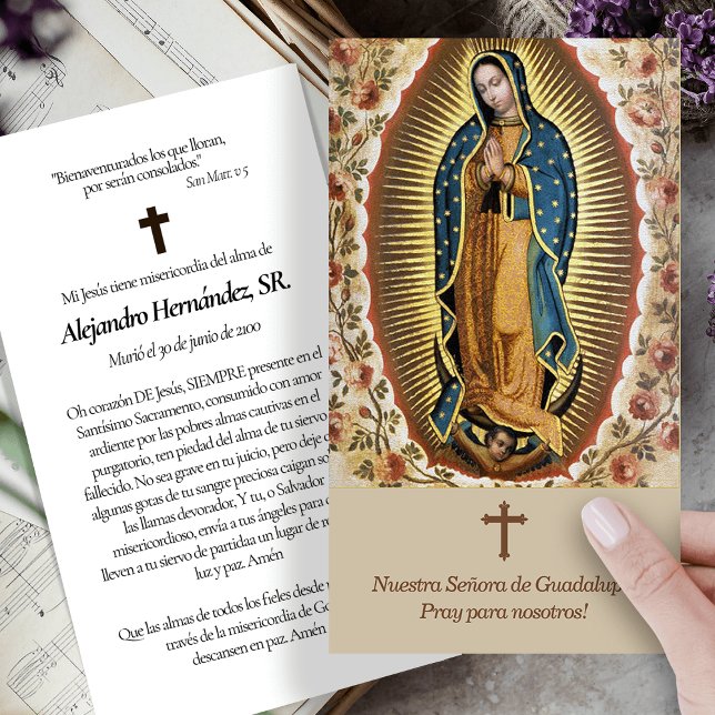 Memorial Guadalupe Spanish Prayer Sympathy  Cards (catholic, religious, celebration of life, in loving memory of, prayer cards for bereavement)