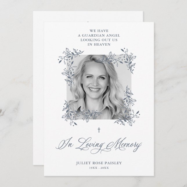 Memorial Hand Lettered Chic Flourish Grey Funeral Invitation (Front/Back)