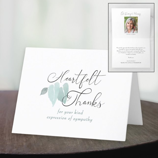Memorial Heartfelt Thanks Green Heart Leaves Thank You Card (Creator Uploaded)