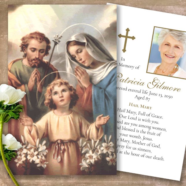 Memorial Holy Family Photo Prayer Sympathy Cards (catholic, religious, celebration of life, in loving memory of, prayer cards for bereavement)