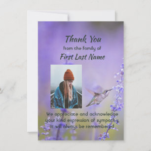 Memorial Hummingbird Lavender Thank you Card