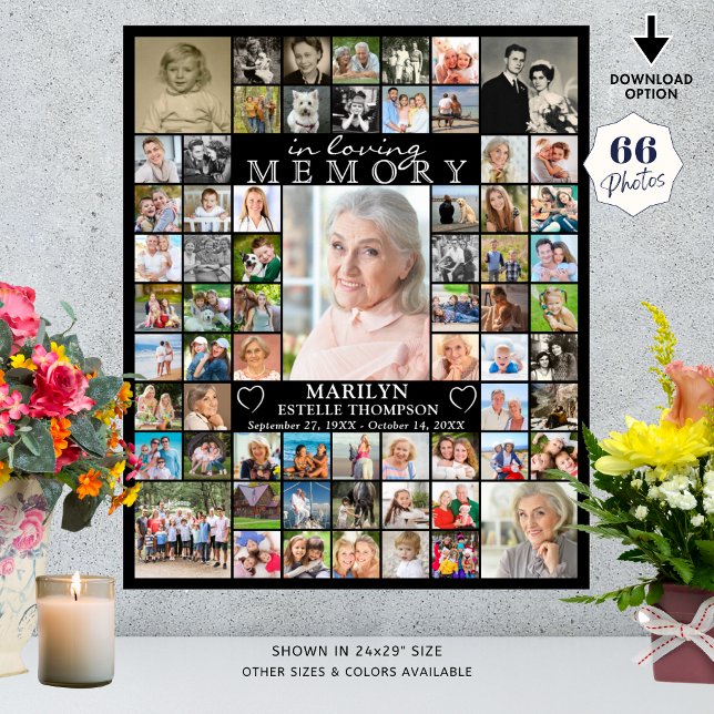 Memorial IN LOVING MEMORY 66 Photo Collage Black Poster (Creator Uploaded)
