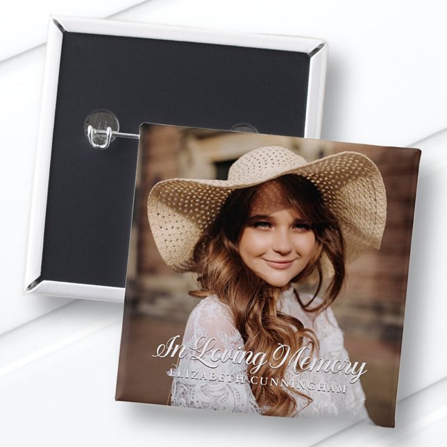 Memorial In Loving Memory Classic Elegant Photo 15 Cm Square Badge (Creator Uploaded)