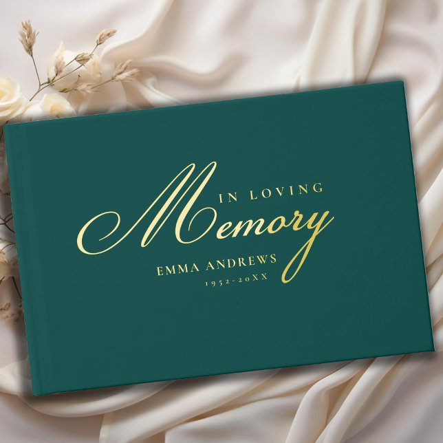 Memorial "In Loving memory" Gold-Foil, Teal  Guest Book (Creator Uploaded)