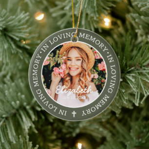 Memorial In Loving Memory Modern Cross Photo Ceramic Tree Decoration