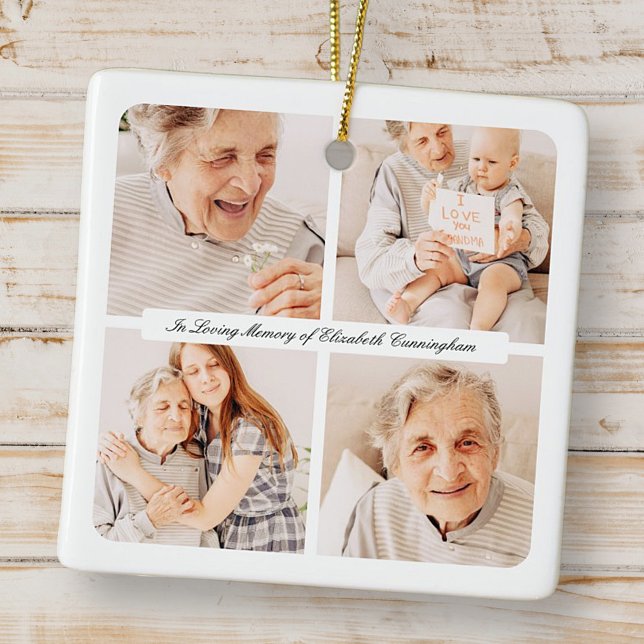 Memorial In Loving Memory Modern Elegant 4 Photos Ceramic Ornament (Creator Uploaded)