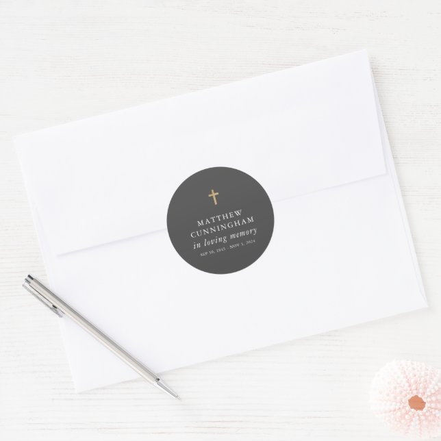Memorial In Loving Memory Modern Simple Cross Classic Round Sticker (Envelope)