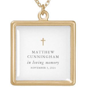 Memorial In Loving Memory Modern Simple Cross Gold Plated Necklace