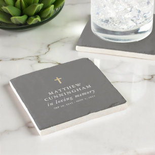 Memorial In Loving Memory Modern Simple Cross Ston Stone Coaster