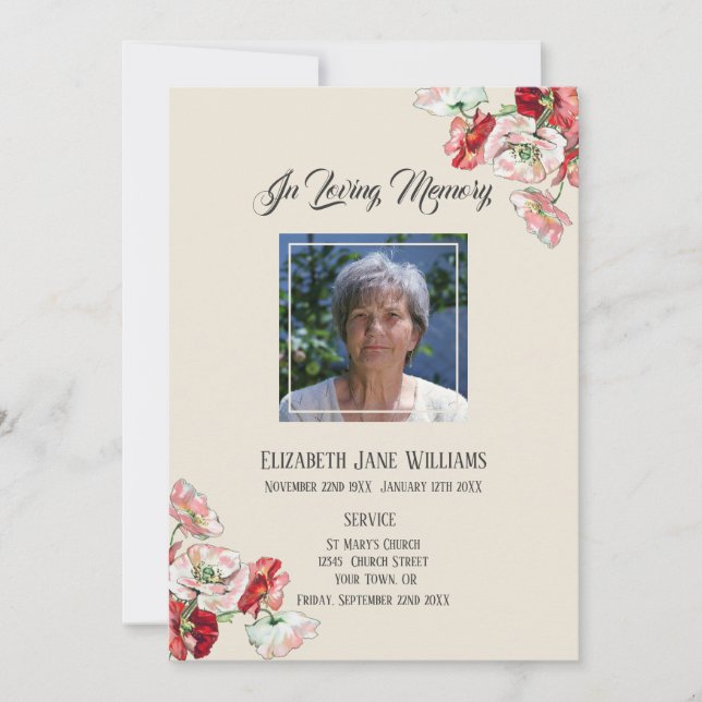 Memorial In Loving Memory| Poppy Order of Service Invitation (Front)