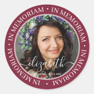 Memorial In Memoriam Elegant Classic Photo Round Sticker