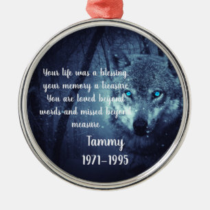Memorial, In Memory, Wolf Metal Tree Decoration