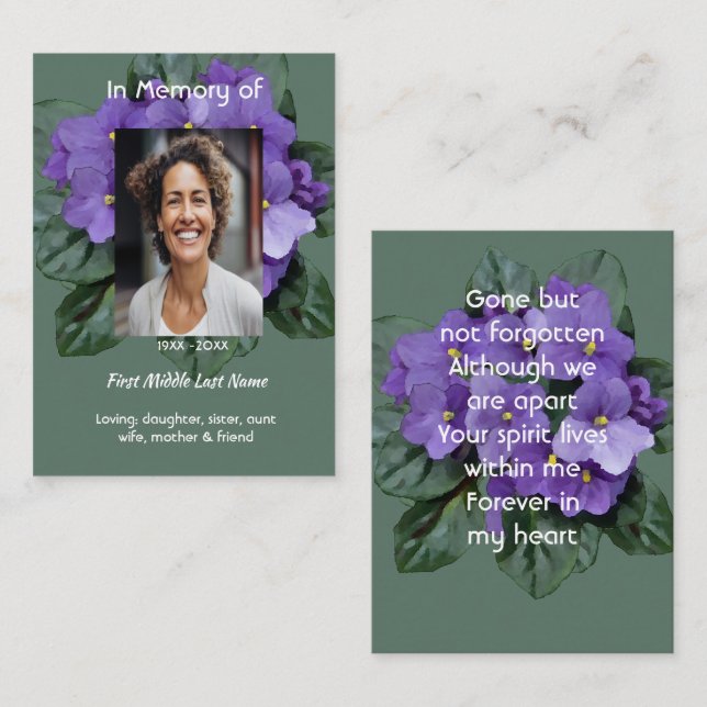 Memorial Keepsake African Violet Business Card (Front/Back)